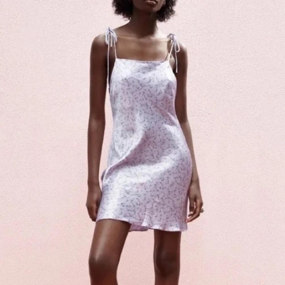 NWT Zara purple floral satin mini dress women’s size medium